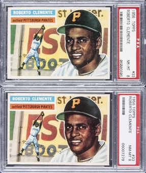 1956 Topps #33 Roberto Clemente Gray Back/White Back PSA NM-MT 8 Pair (2 Cards)